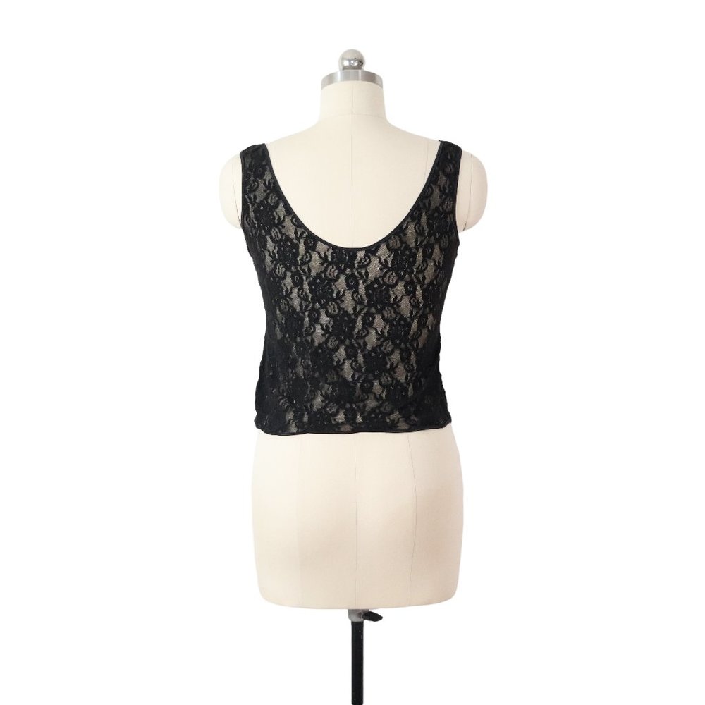 SOLD vintage 80s black lace crop top M medium sheer retro rocker goth sexy - Picture 3 of 5